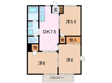 マロウブルー(3DK/1階)の間取り写真