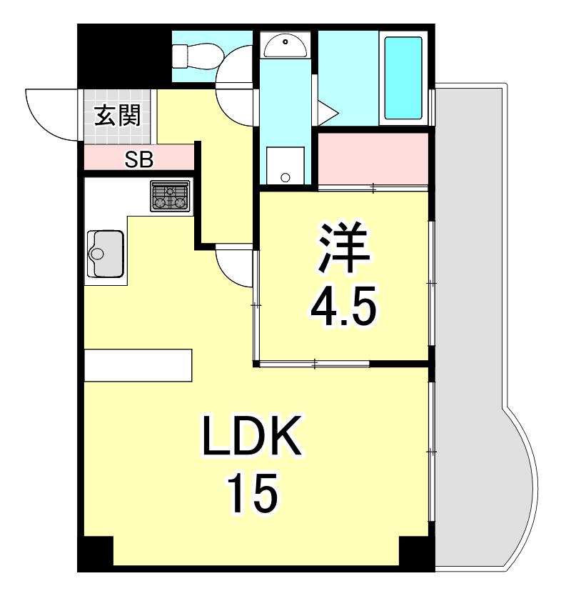 エルジャン芦屋(1LDK/3階)の間取り写真