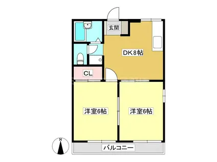 ハミングコリドールB(2DK/2階)の間取り写真