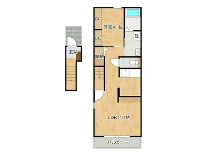 ウエスト アヴェニューA(1LDK/2階)の間取り写真