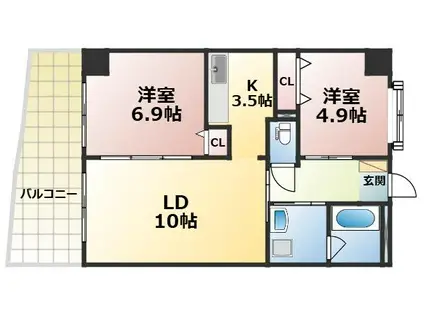 カゼマチテラス(2LDK/2階)の間取り写真