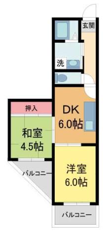 ランバー西園(2DK/2階)の間取り写真
