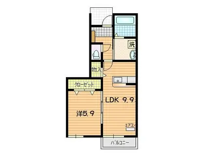 ビレッジ日蔭N(1LDK/1階)の間取り写真