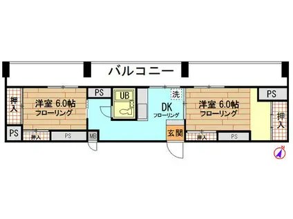 久我山マンション(2DK/6階)の間取り写真