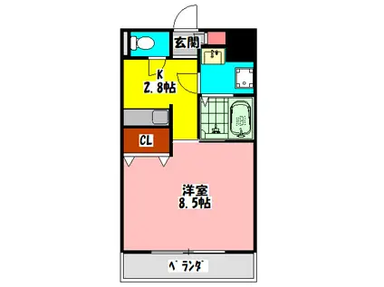 メイプルワン(1K/4階)の間取り写真