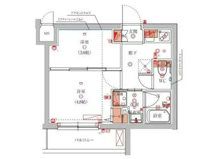 ハーモニーレジデンス池袋ウエスト(2K/2階)の間取り写真