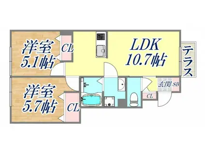 チェリーハウス2 A棟(2LDK/1階)の間取り写真