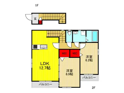 アムール カトレアヒルズ(2LDK/2階)の間取り写真