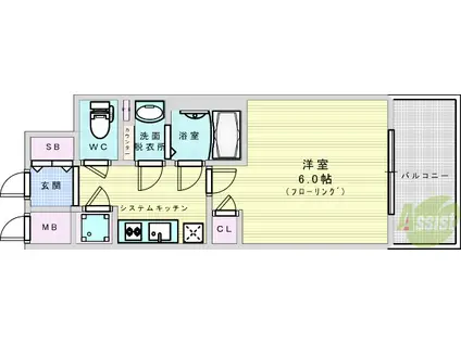 レジュールアッシュOSAKAデイフィール(1K/11階)の間取り写真
