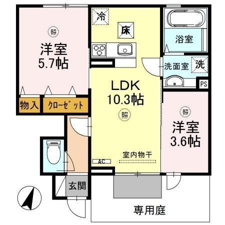 ウィット垂水II(2LDK/1階)の間取り写真