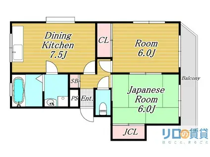 第2中尾ハイツ(2DK/2階)の間取り写真
