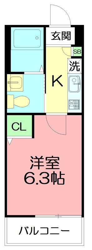 アルブル海老名(1K/2階)の間取り写真