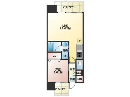 プレジオ三国EURO(1LDK/10階)の間取り写真