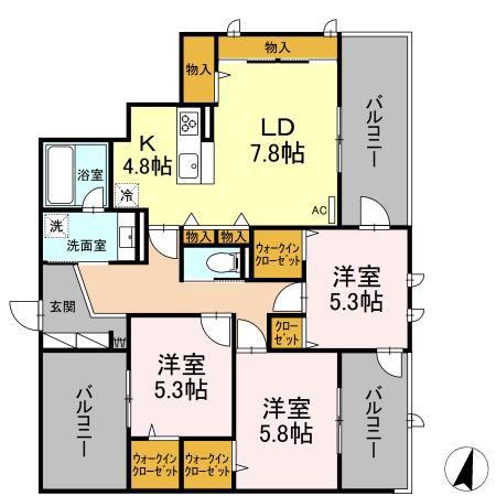 GRACE COURT YAMATO(3LDK/3階)の間取り写真