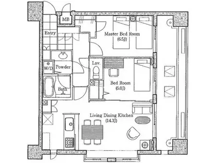 LANAI TOWN RENAISSANCE PLAZA HOUSE(2LDK/7階)の間取り写真