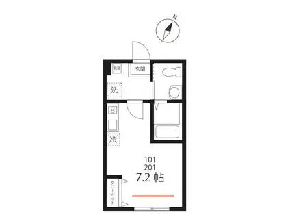 QUIET CRAB HOUSE三ツ沢上町(ワンルーム/1階)の間取り写真