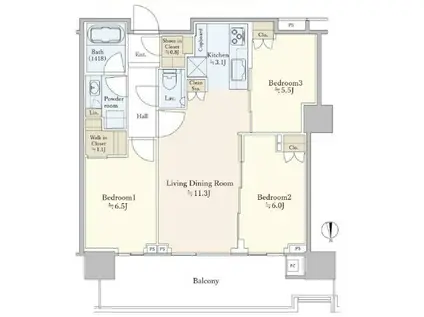 HARUMI FLAG PARK VILLAGE T棟(3LDK/41階)の間取り写真