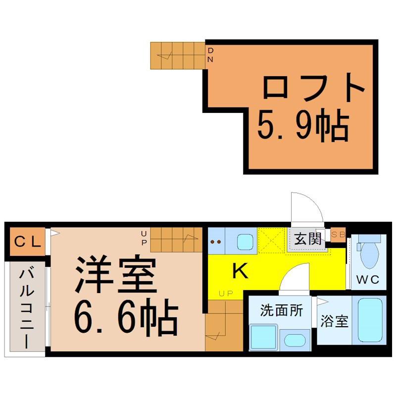ハーモニーテラス靖国町V(1SK/1階)の間取り写真
