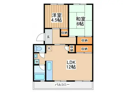 車返団地1街区14号棟(2LDK/4階)の間取り写真