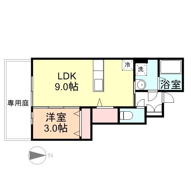 HALF AND HALF(1LDK/1階)の間取り写真
