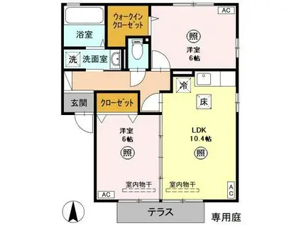 オーククレストI/II/III/IV/V/VI(2LDK/1階)の間取り写真