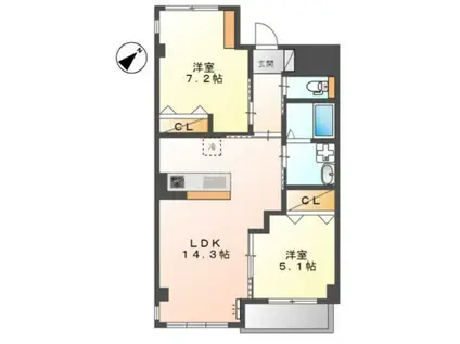 ブルーム東寺尾(2LDK/3階)の間取り写真