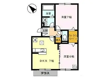 プレミール ボヌールG棟(2DK/1階)の間取り写真