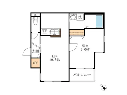 ラ・ミーテ吹田岸部(1LDK/2階)の間取り写真