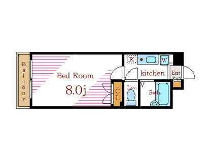 ギンガム瑞江(1K/2階)の間取り写真