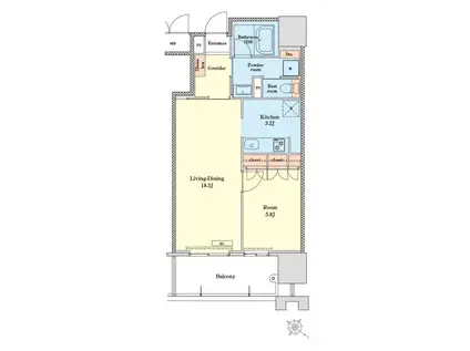 RJRプレシア天神サウス(1LDK/4階)の間取り写真