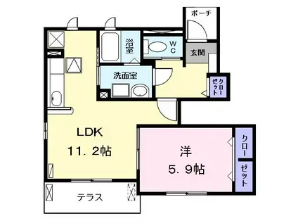 ラシュラントジュモ(1LDK/1階)の間取り写真