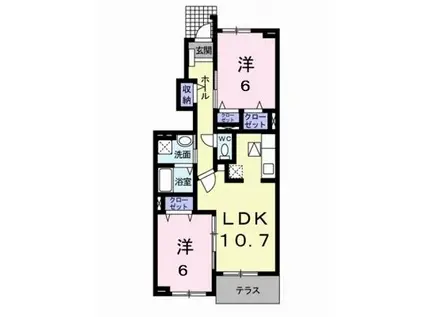 プロムナードさつき(2LDK/1階)の間取り写真