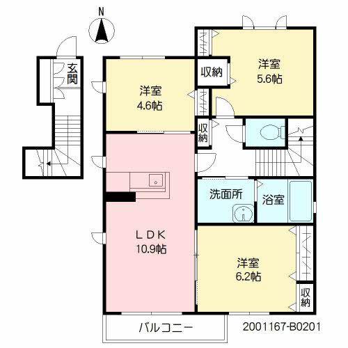 プロヌーブ前原 B棟(3LDK/2階)の間取り写真