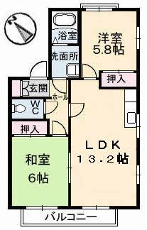 ディアス戸坂新町A棟(2LDK/1階)の間取り写真