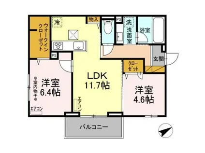グランテージ海神C(2LDK/3階)の間取り写真