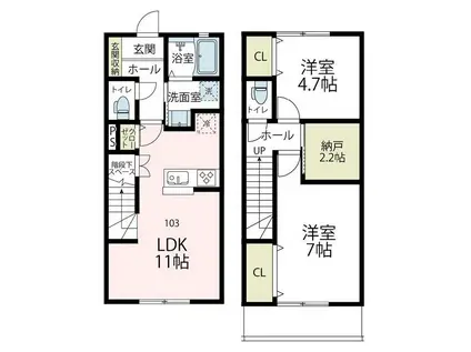 西鶴間ケーアイガーデンズ 参番館(2SLDK/1階)の間取り写真