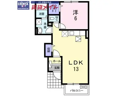 エフ・プロムナード(1LDK/1階)の間取り写真