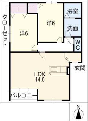 パークメゾン曽根(2LDK/2階)の間取り写真