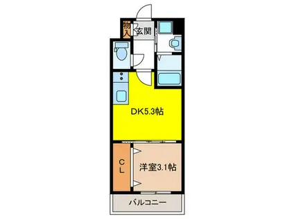 ギャラクシー空港西(1DK/8階)の間取り写真