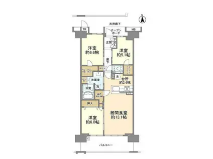 プラウド船橋2街区(3LDK/8階)の間取り写真