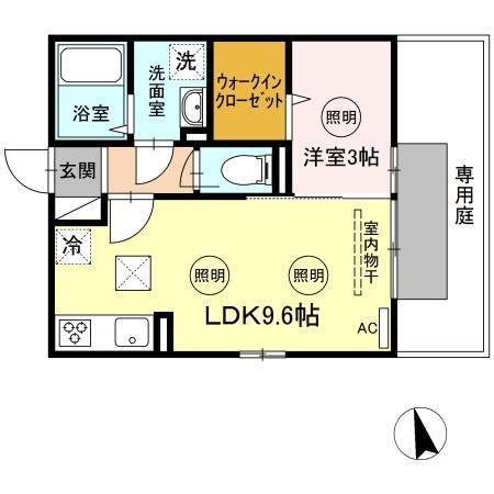 スカイブルーB棟(1LDK/1階)の間取り写真