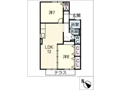 セジュール芝C棟(2LDK/1階)の間取り写真