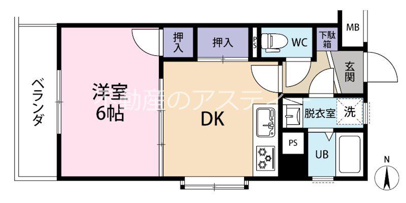 有田ビル(1DK/2階)の間取り写真