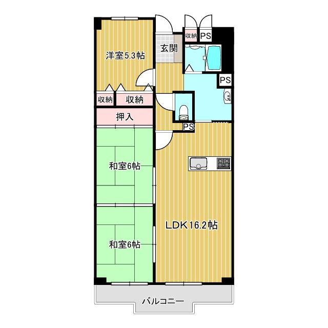 万葉ハイツ東加古川(3LDK/11階)の間取り写真
