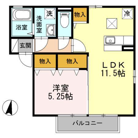 ウィルモアKT(1LDK/1階)の間取り写真