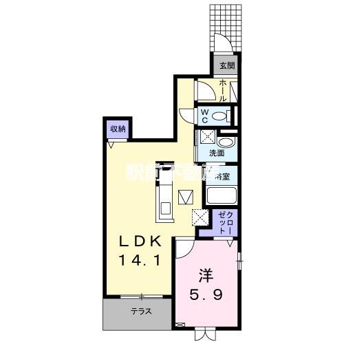 アルモニー 玉名(1LDK/1階)の間取り写真
