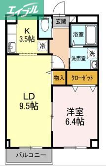 エスポワール大安寺(1LDK/3階)の間取り写真