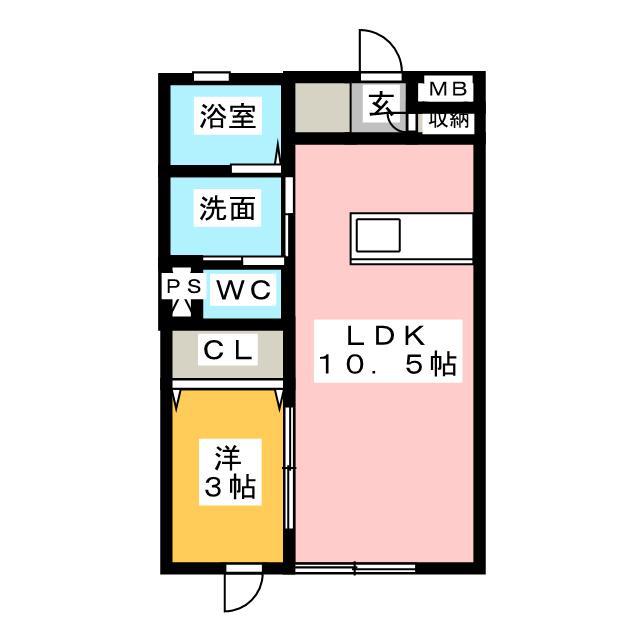 四季の館 松本B棟(1LDK/2階)の間取り写真