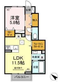 ジェントリー(1LDK/1階)の間取り写真