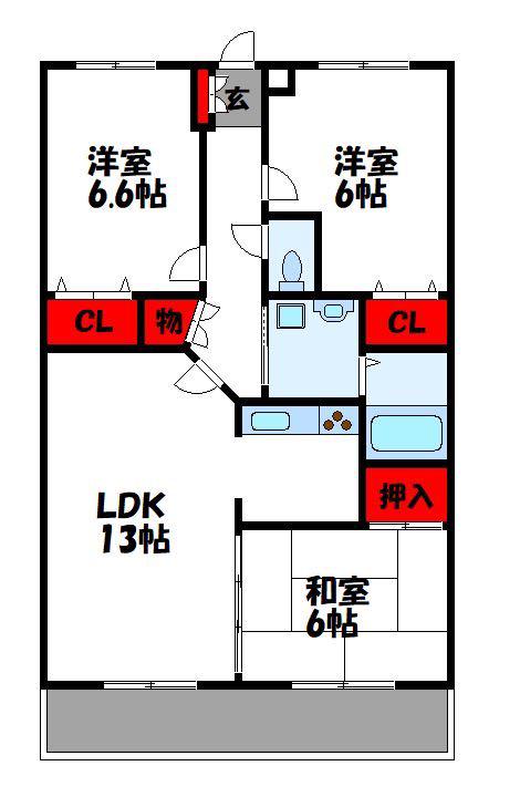 オレンジヒル新宮(3LDK/3階)の間取り写真